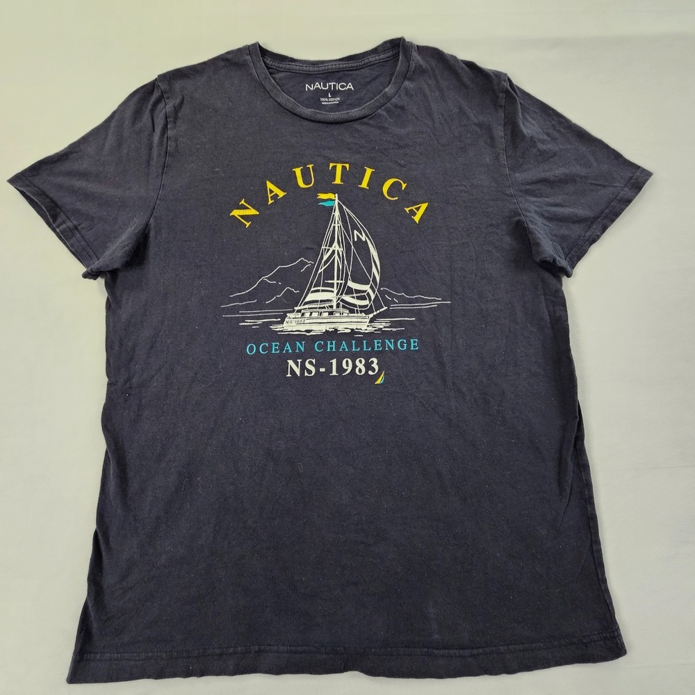 Nautica Ocean Challenge Blue Short Sleeve Cotton T-Shirt Men's L
